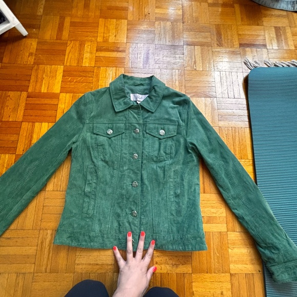 green suede jacket - snake looking material Kelly green looking for best offer - Picture 4 of 6
